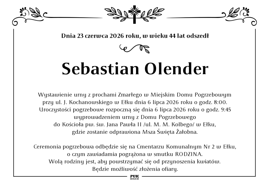 Sebastian Olender - nekrolog